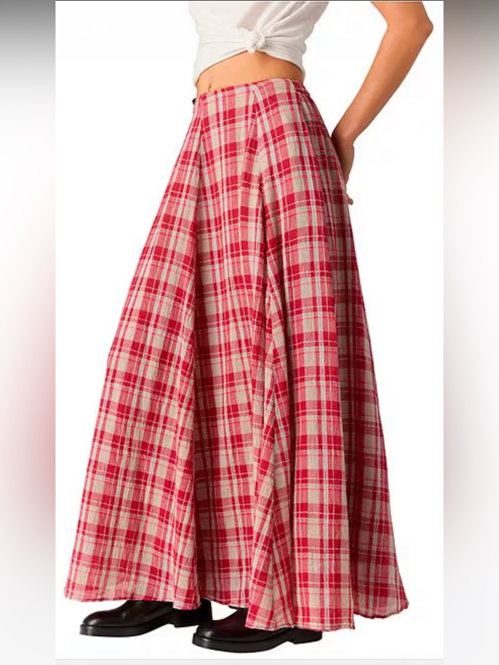 NWT🌷Free People Plaid Printed Mid Rise A-Line Maxi Skirt - Picture 13 of 15